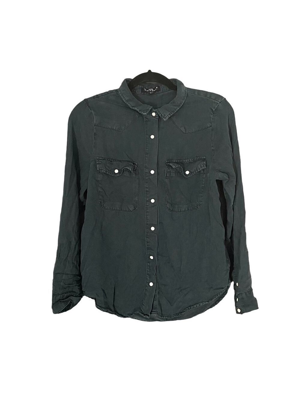 VELVET HEART Snap Button Front Long Sleeve Blouse Navy Blue S